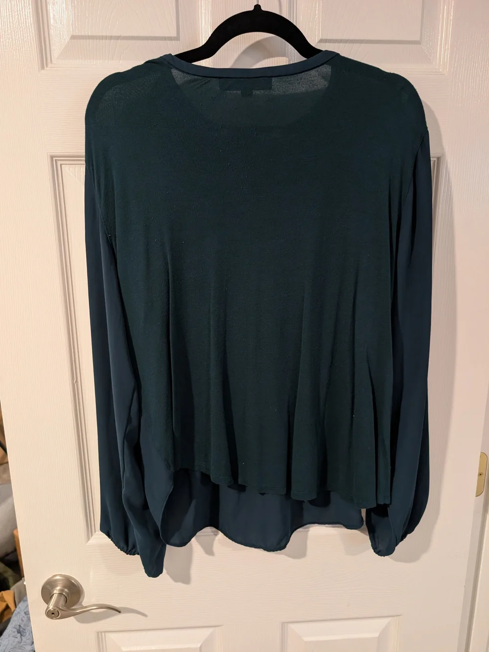 LOFT Dark Turquoise Long-Sleeve Keyhole-Front Peasant Blouse in Size XL